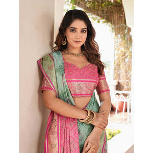 Sari Patola en organza bleu ciel tissé Zari, robes de soirée élégantes, Elite Weaves 600g - Product Image 5