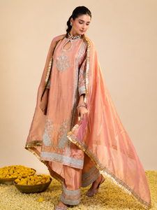 Conjunto de Kurta Rosa de Algodón y Rayón Lamhe, Corte en A, Transpirable - Product Image 3