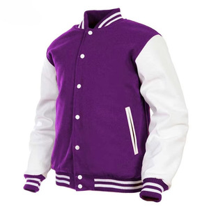 Royal Purple White Premium Varsity <b>Jacket</b> Wool Blend Body Contrast Sleeves Custom Letterman Teamwear Outerwear - Product Image 1