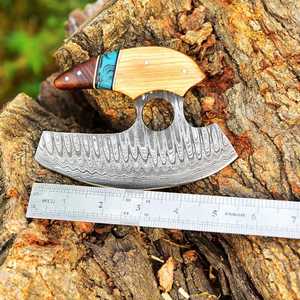 Cuchillo Ulu de Acero de Damasco de Alta Calidad, Cuchillo para Pizza Hecho a Mano, Cuchillo Ulu de Acero OEM Estilo Vikingo con Mango de Madera - Product Image 4
