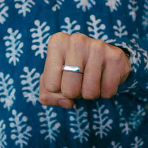 Art Deco Style Statement <b>Rings</b> 14k 18k Solid Gold Round Black Stone Engraved Personalized Minimalist Luxury Unisex Wedding Bands - Product Image 6