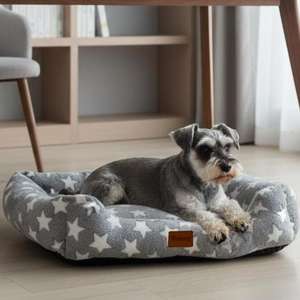 Cuccia per Cani in Morbido Flanella con Stelle o Ossa, Base Antiscivolo Grigia, Disponibile in 3 Misure (S/M/L) - Product Image 2