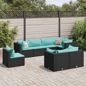 Ensemble de salon de jardin en polyrotin noir 8 pièces avec coussins - Product Image 1