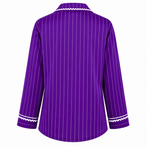 NCNW Sorority Women's Striped Pajama Set Button Front Long Sleeve Sleepwear Contrast Trim Lounge <b>PJs</b> With Drawstring Pants - Product Image 3