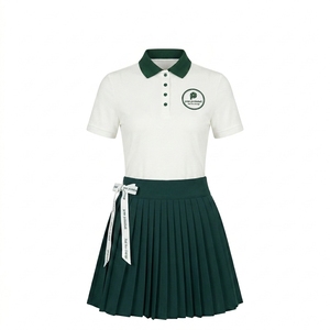 Conjunto de polo estilo preppy para pickleball personalizado para mujer con falda plisada, cintura elástica, lazo con logo de la marca, transpirable y de secado rápido. - Product Image 3