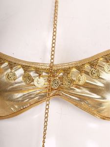 Disfraz de lencería de princesa árabe para mujer, falda maxi, sujetador metálico y gargantilla con cadena, ropa de danza del vientre, para una cita temática - Product Image 4