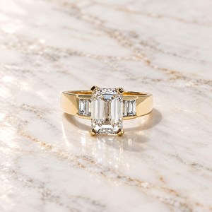 Authentic 3.00CT Emerald Cut Diamond 5 Stone Ring Lab Grown 14K Yellow Gold <b>Surprise</b> Gift For Special Person - Product Image 2