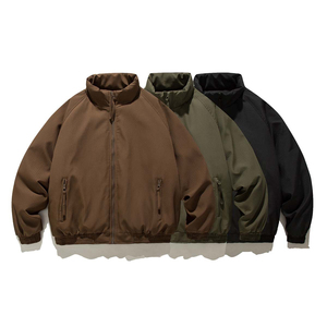 Men's Olive Green <b>Corduroy</b> Bomber <b>Jacket</b> Stand Collar Zipper Closure Windproof Casual Solid Color Polyester Shell Regular Fit - Product Image 2