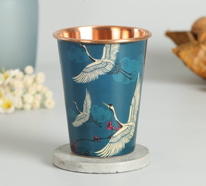 Vaso de cobre con diseño de grulla oriental, impreso en esmalte, azul, resistente al calor, para bebidas, ideal para regalo, a los precios más bajos, por NEHA ENTERPRISES - Product Image 3
