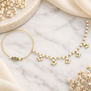 Élégant anneau de nez en or avec perle et chaîne, bijoux de mariée traditionnels, fabricant - Product Image 2