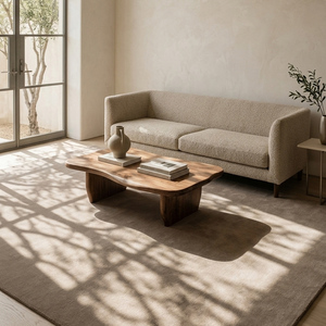 Tapis artisanal en laine beige tufté à la main, antidérapant, élégant et texturé, pour salon, chambre et décoration intérieure moderne - Product Image 5