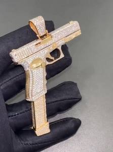 Pendentif personnalisé en argent plaqué or jaune 14 carats avec moissanite véritable taille ronde - Product Image 6