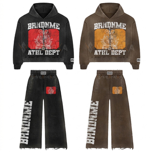 Conjunto de Chándal Personalizado Estilo Vintage Lavado y Desgastado, Oversize, de Algodón Afelpado, Estilo Urbano, Pantalón de Chándal Relajado, Sudadera Estampada - Product Image 5