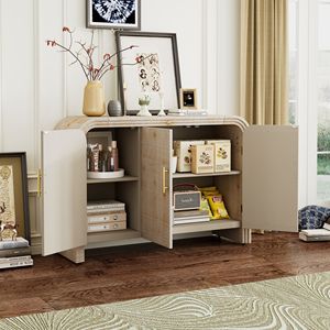 Curved <b>Sideboard</b> with Gold Handles Retro Minimalist Design Adjustable Dividers for Living or Dining Room - Product Image 4