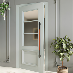 Poignée longue en aluminium et bois pour porte principale, finition noir soyeux, pour porte d'entrée moderne en bois foncé, quincaillerie de luxe - Product Image 1