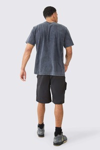 T-shirt en coton lavé surdimensionné pour homme, col rond, manches courtes, couleur unie, décontracté, longueur standard, tricot jersey, design uni - Product Image 3