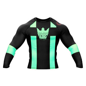 SAQIB&CO Rashguard Unisex para Artes Marciales Mixtas, Ajustado, Manga Larga, Secado Rápido, Spandex/Poliéster, Estampado Negro y Verde Menta - Product Image 1