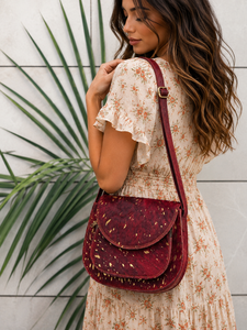 Bolso Bandolera de Cuero Metálico Estilo Occidental, Nuevo, Estilo Bohemio Gitano, Cuero Auténtico, Hecho a Mano, Multiusos - Product Image 1