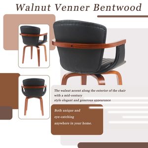 Set di 2 Sedie da Pranzo Girevoli in Legno Curvato Stile Mid-Century Moderno, Sedie Decorative in Pelle PU Termopressata Nera - Product Image 3