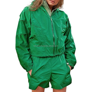 Conjunto de chándal cortavientos y pantalones cortos con capucha y cremallera a prueba de viento para mujer 2026 - Product Image 1