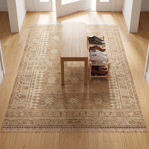 Handcrafted Natural Jute Rug Beige <b>Cream</b> Geometric Border Flatweave Area Carpet Modern Anti-Slip Fringed Edges Home Decor - Product Image 3