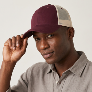 Burgundy Mesh Trucker <b>Cap</b> 6-Panel Adjustable Unisex Casual Hat Spring <b>Summer</b> Solid Color Adult Baseball <b>Cap</b> - Product Image 6