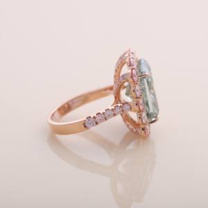 Anillo de Diamante Verde Radiante Cultivado en Laboratorio, Oro Rosa/Amarillo/Blanco de 9KT para Mujer, Incrustación de Garras, Halo Rosa, Certificado IGI, Chapado en Rodio, Lujoso - Product Image 4