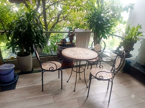 Mediterranean Style Mosaic Wrought Iron Outdoor Furniture Set <b>4</b> Seater Eco-Friendly Patio <b>Garden</b> <b>Table</b> <b>Chair</b> - Product Image 4