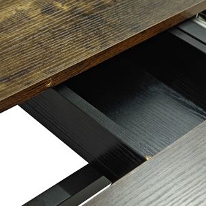 Tavolo da Pranzo Antico con Piano in Legno, Rettangolare, con Rilievo Nero, Allungabile da 55.11 a 70.86 Pollici, Base in Ferro a Croce con Finitura Sabbia Fine, Nero - Product Image 6