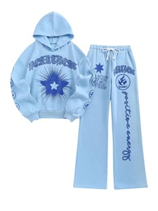 Bulk Wholesale Winter Unisex Acid Wash <b>Plus</b> <b>Size</b> Tracksuit 320gsm Loose Fit Rhinestone Heat-Transfer Printing <b>Jogger</b> <b>Set</b> - Product Image 2
