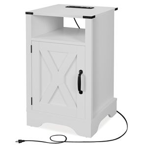 Farmhouse-Style <b>Rustic</b> Wooden Nightstand Tall <b>Bedside</b> <b>Table</b> with Electrical Outlets and Charging Station 2 Sets - Product Image 3