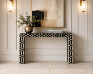 Modern Solid Wood Bone Inlay <b>Console</b> <b>Table</b> with Agate Detailing and Honeycomb Pattern for Living Room Entry <b>Storage</b> - Product Image 1