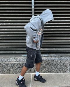 Custom Unisex Vintage Washed 100% Cotton Oversized Zip Hoodie with Patch Embroidery and Distressed Print - Product Image 1