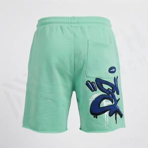 Shorts en toile délavée personnalisés pour hommes, style vintage, en polyester et coton, imprimé en relief, effet vieilli, avec strass sur le devant, vêtements streetwear - Product Image 2
