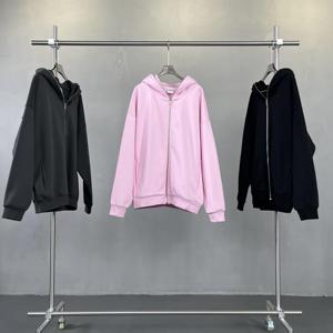 Sweat à capuche unisexe décontracté surdimensionné en molleton brossé épais, entièrement zippé, brodé, imprimé numérique uni, anti-rétrécissement, collection automne - Product Image 5