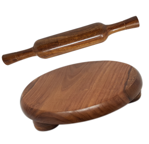 Acacia Wood <b>Rolling</b> <b>Pin</b> and Board Solid Wood Dough Roller with Round Board for Baking and Cooking Roller <b>Pin</b> - Product Image 5