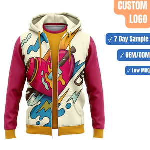 Sweat à capuche zippé personnalisé avec impression graphique, veste en polaire colorée, vente en gros - Product Image 1