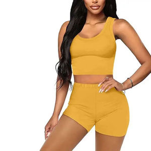 Wholesale Women's Yoga Bra Shorts Set Solid Plus Size Mid Waist Adjusted Straps Ribbed Fabric Quick Dry Breathable Eco-Friendly - Product Image 5