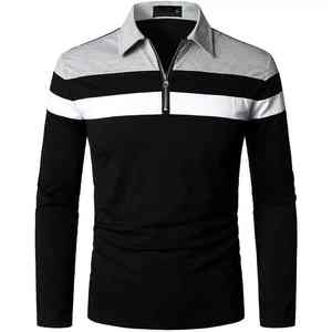 Camiseta Casual de Manga Corta con Media Cremallera y Paneles de Color Personalizados para Hombre, Tallas Grandes, Tejido Polar, Ropa de Invierno para el Día a Día - Product Image 1