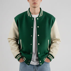 Custom <b>Vintage</b> Wool Body Leather Sleeves Letterman <b>Varsity</b> <b>Jacket</b> Chenille Embroidery Hip Hop Windproof <b>Jacket</b> for Men - Product Image 1