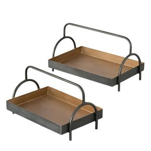 Juego de bandejas de servir modernas de metal con asa, bandeja decorativa rectangular dorada y negra para decoración del hogar - Product Image 1