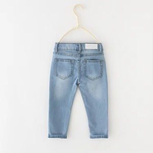 Jean en denim pour filles, avec nœuds en élasthanne, fermeture boutonnée, coupe droite, longueur intégrale, délavé, léger, décontracté, durable, délavé à la pierre, taille mi-haute - Product Image 6
