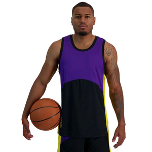 Maillot de basket sans manches pour homme, coloris violet, noir et jaune, respirant, pour adultes, toutes saisons - Product Image 1