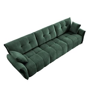 Set Divano a 3 Posti con Struttura in Legno Massello, 2 Pouf, Rivestimento in Ciniglia Testurizzata e Cuscini ad Alta Resilienza per Soggiorno - Product Image 6