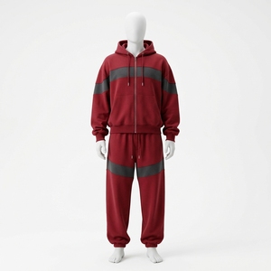 Ensemble de survêtement sport d'hiver 2-en-1 avec sweat à capuche zippé et pantalon de jogging, couleur contrastante, logo personnalisé - Product Image 1