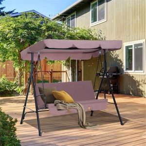 Dondolo a 3 Posti Contemporaneo Marrone per Esterni, Veranda, Giardino e Interni, Realizzato in Poliestere PE - Product Image 2