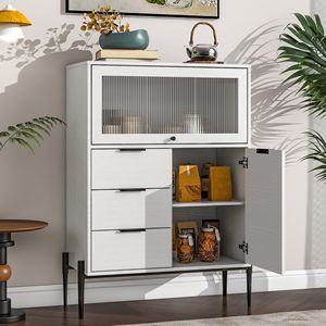 Credenza in Legno 85 cm x 40 cm con 3 Cassetti e 1 Anta in Vetro per Cucina, Sala da Pranzo o Corridoio - Product Image 2