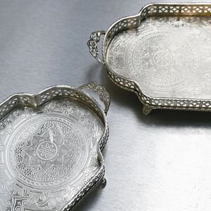 Silver Brass Etched Tray Silver Decorative Tray with Handles Oval Coffee tray Hand Hammered Metal Platter for Living - Product Image 6