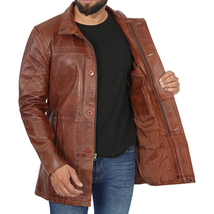 <b>Men's</b> Genuine Leather <b>Long</b> Trench <b>Coat</b> Turn-down Collar Single Breasted Regular Sleeve Overcoat <b>long</b> leather <b>coat</b> - Product Image 5