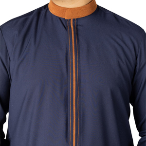 New 2026 Navy Blue <b>Men</b> <b>Thobe</b> With Piping Detail Saudi Style Jubba Islamic Robe Long Sleeve Arabic Kandura For <b>Men</b> Dishdasha - Product Image 6